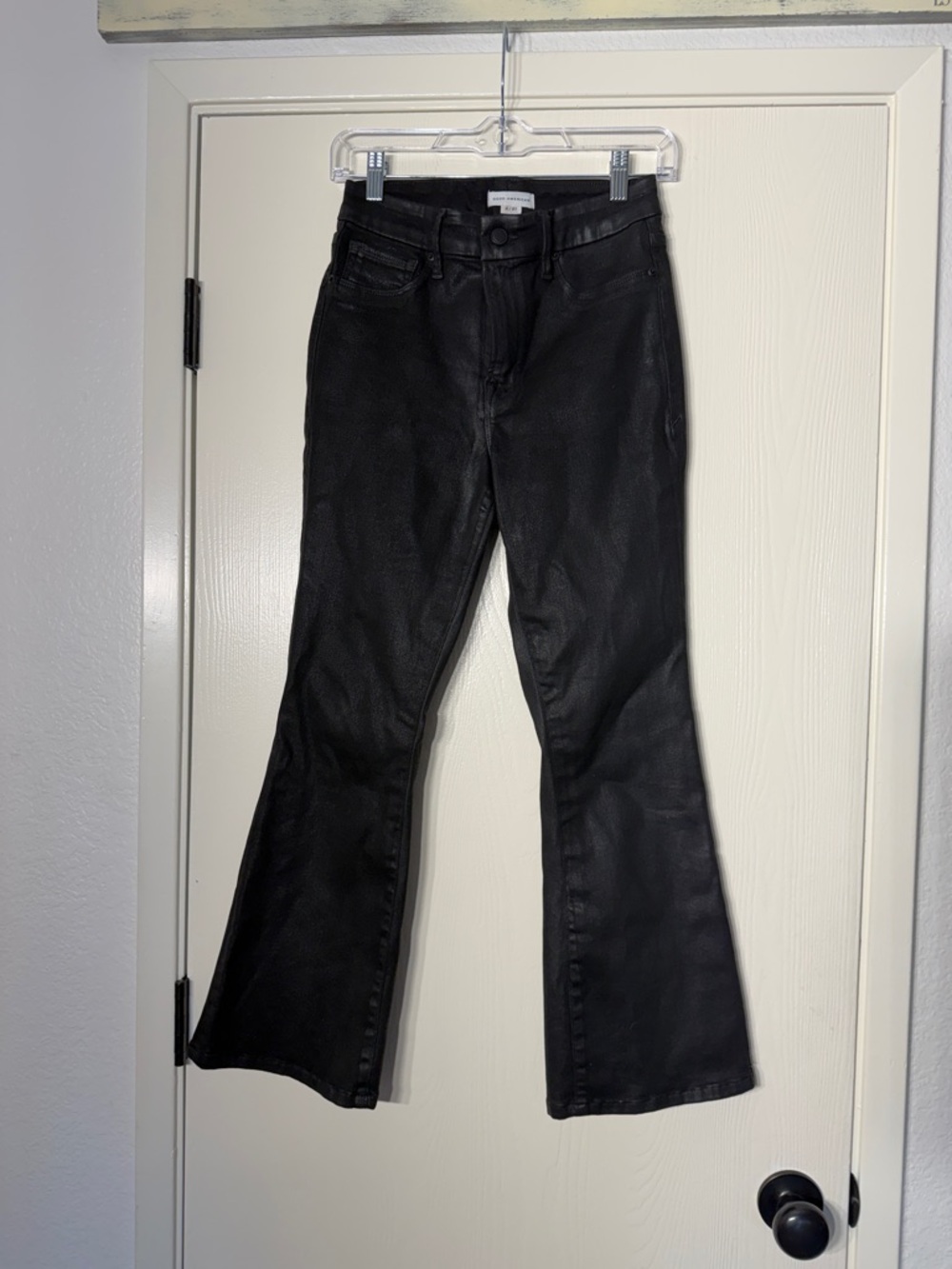 Good American Shinny Black Flare Jeans size 27